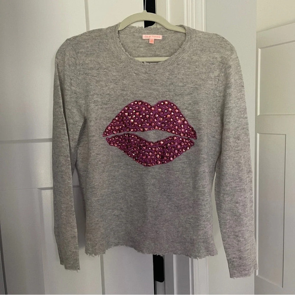 Lisa Todd LIP SERVICE SWEATER Gray Cashmere rhinestone - Picture 2 of 5